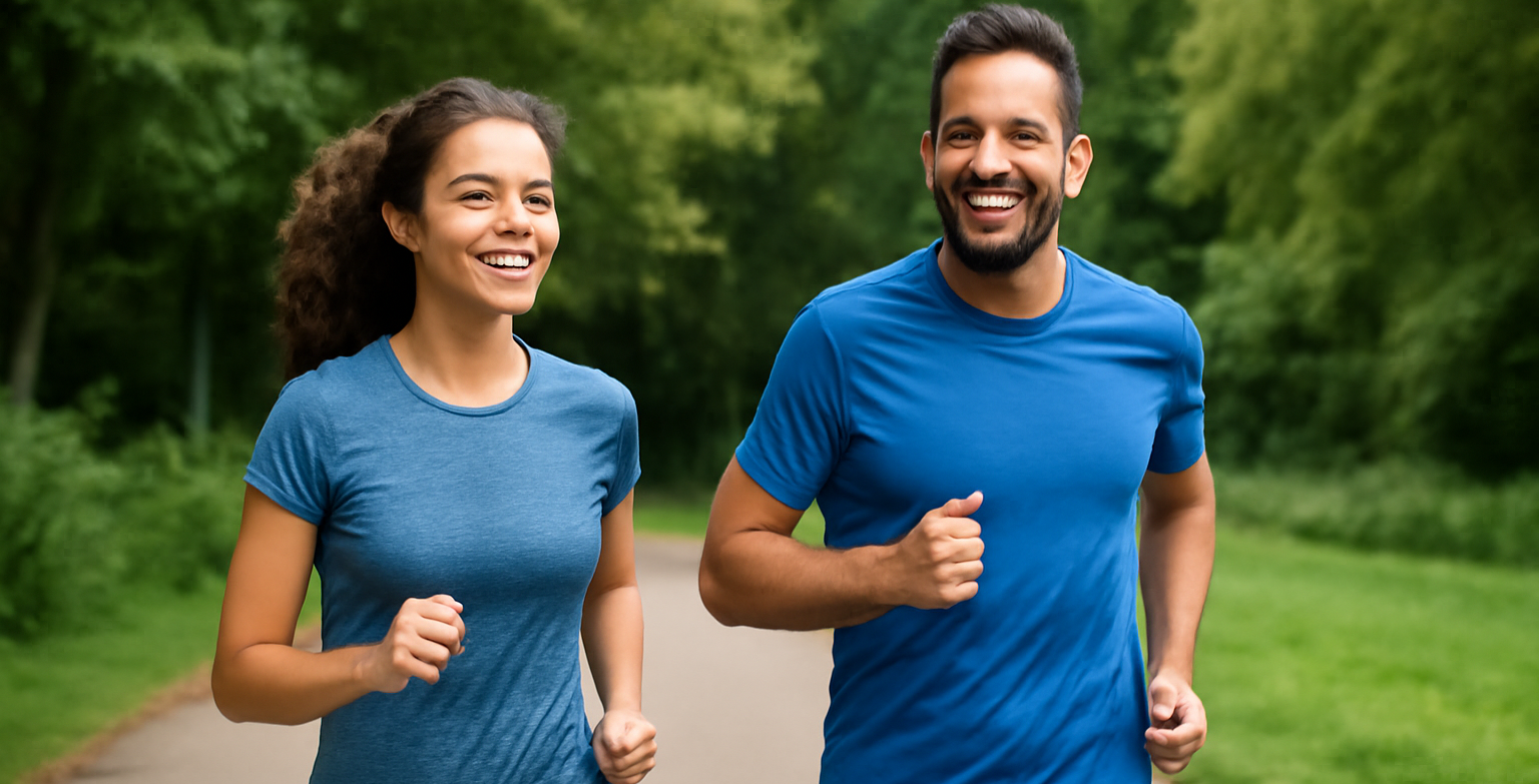 Vrouw en man aan het hardlopen in het bos